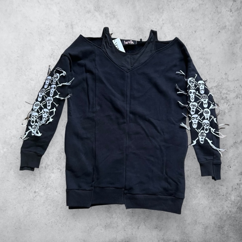 Haculla Fringe Skull Sleeve Tank/Sweatshirt Designer Streetware Small NWT